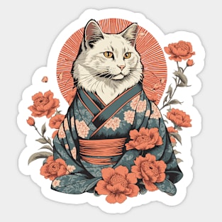 Japanese woodblock cat maneki neko Sticker